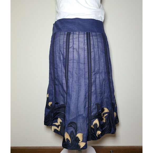 Anthropologie|Floreat Blue Embroidered Floral Midi Skirt, 4 - Picture 3 of 9